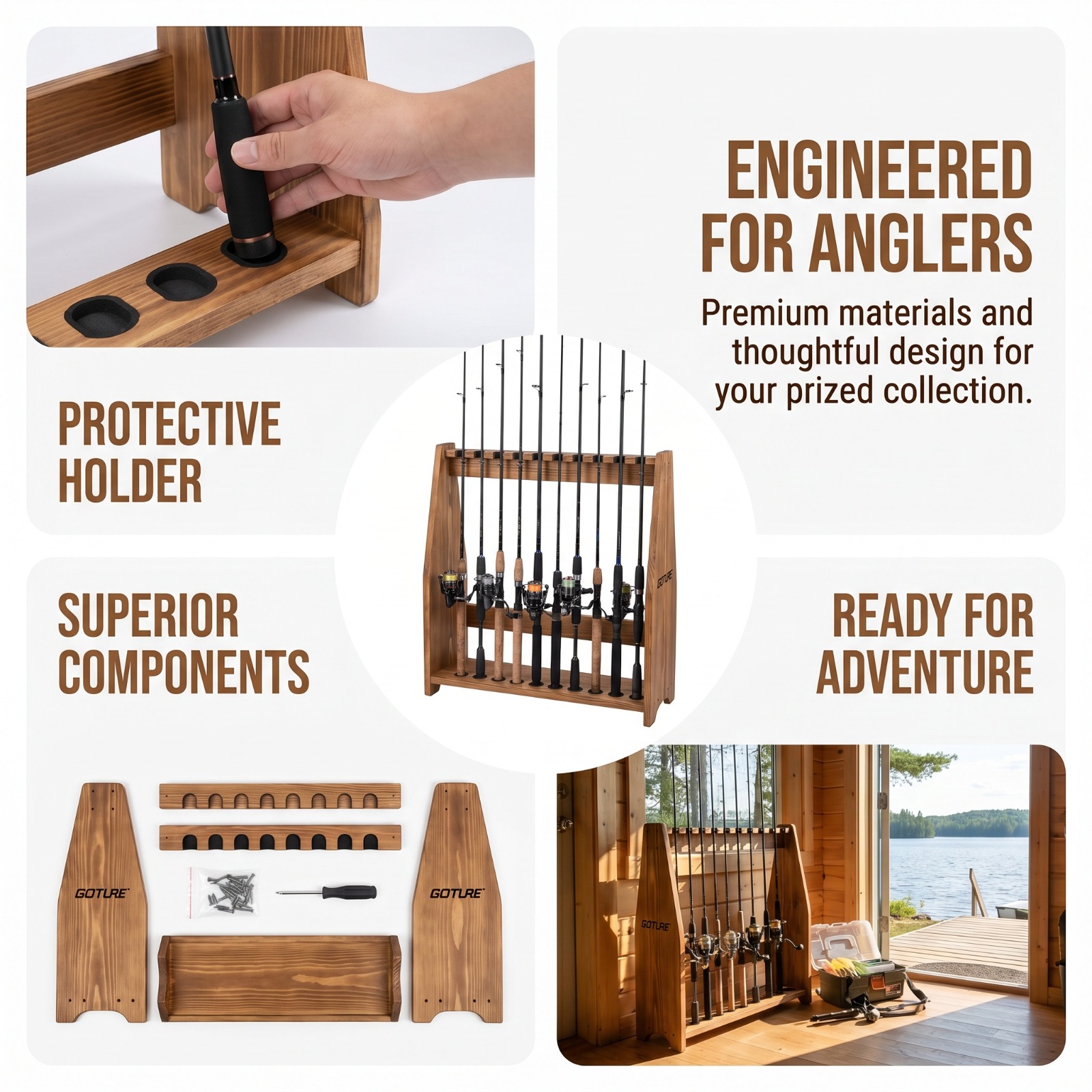 Goture 10 Slots Carbonized Pin - Fishing Rod Rack reseña y precio