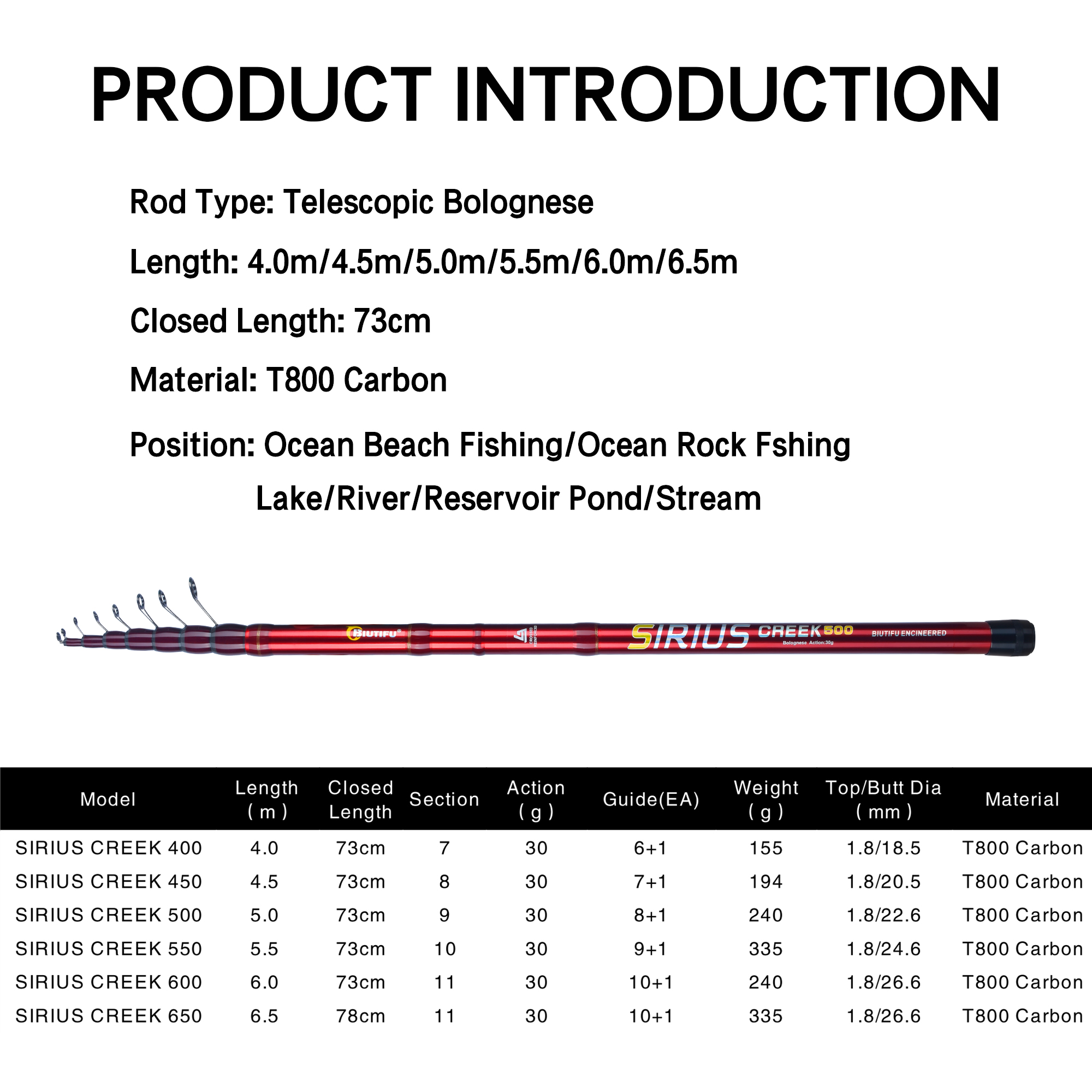 BIUTIFU Telescopic Bolognese F - Fishing Rod Surf reseña y precio