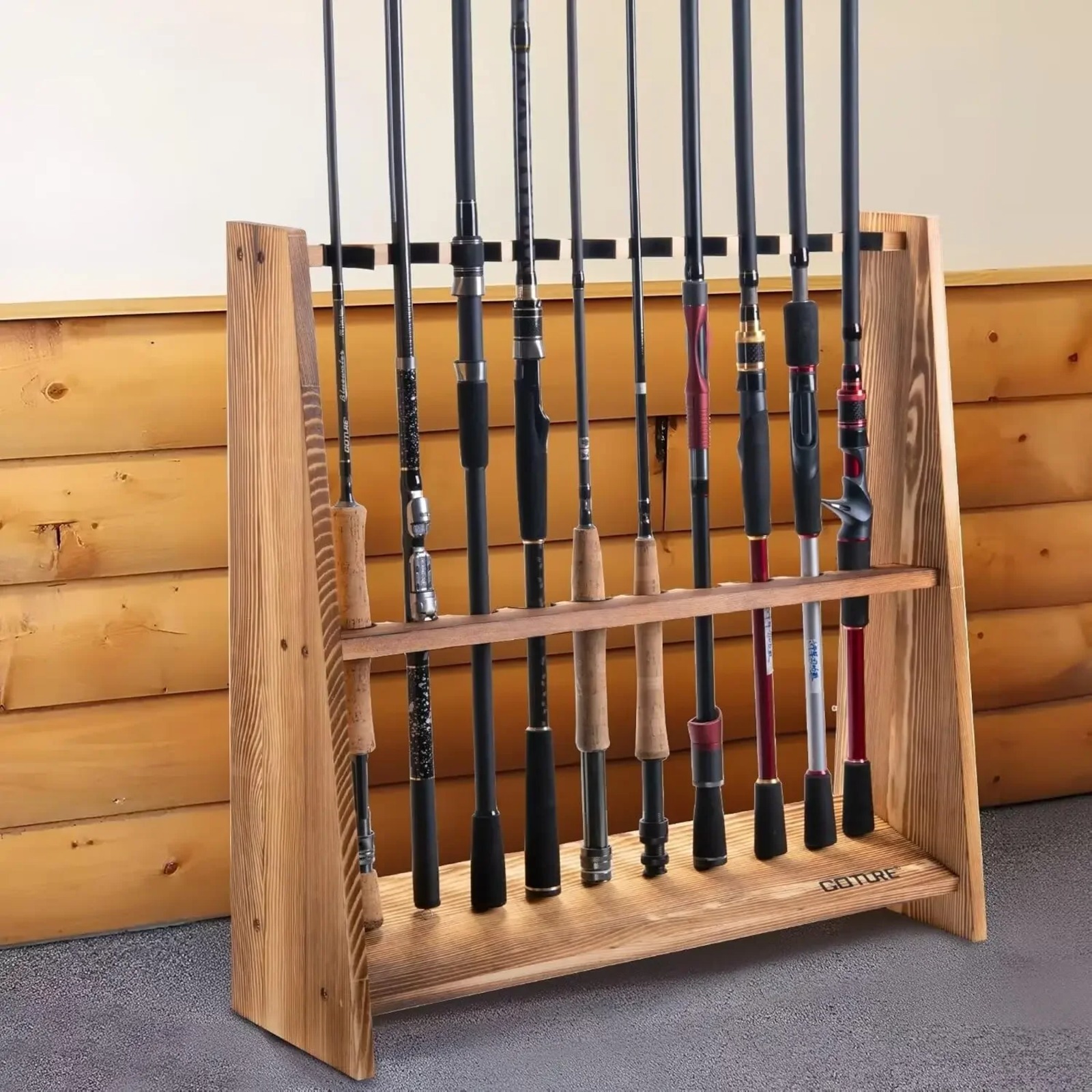 Goture Carbonized Pine Wood Fi - Fishing Rod Rack reseña y precio