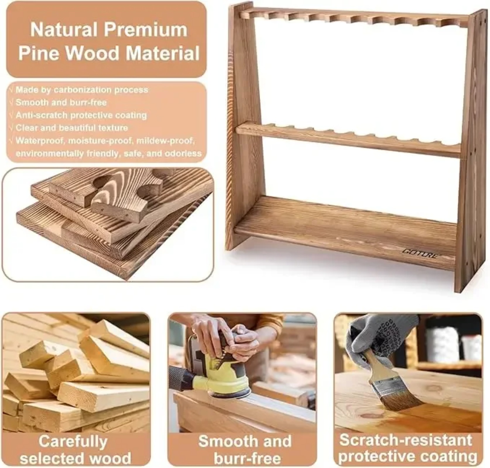 Goture Carbonized Pine Wood Fi - Fishing Rod Rack reseña y precio
