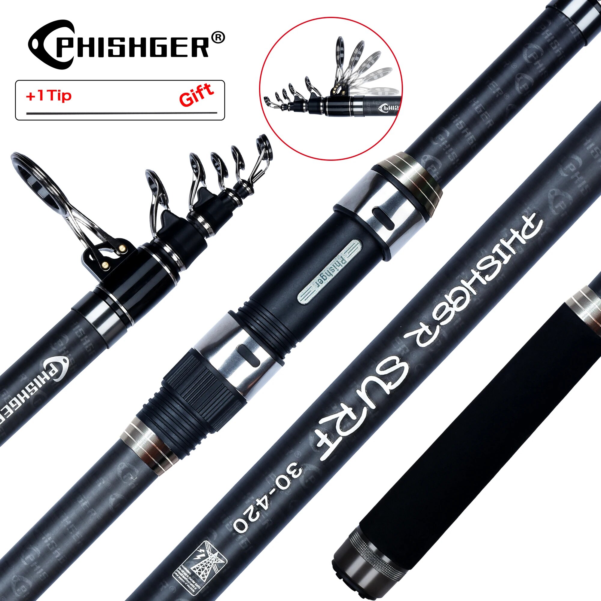 PHISHGER Telescopic Surf Spinn - Fishing Rod Surf reseña y precio