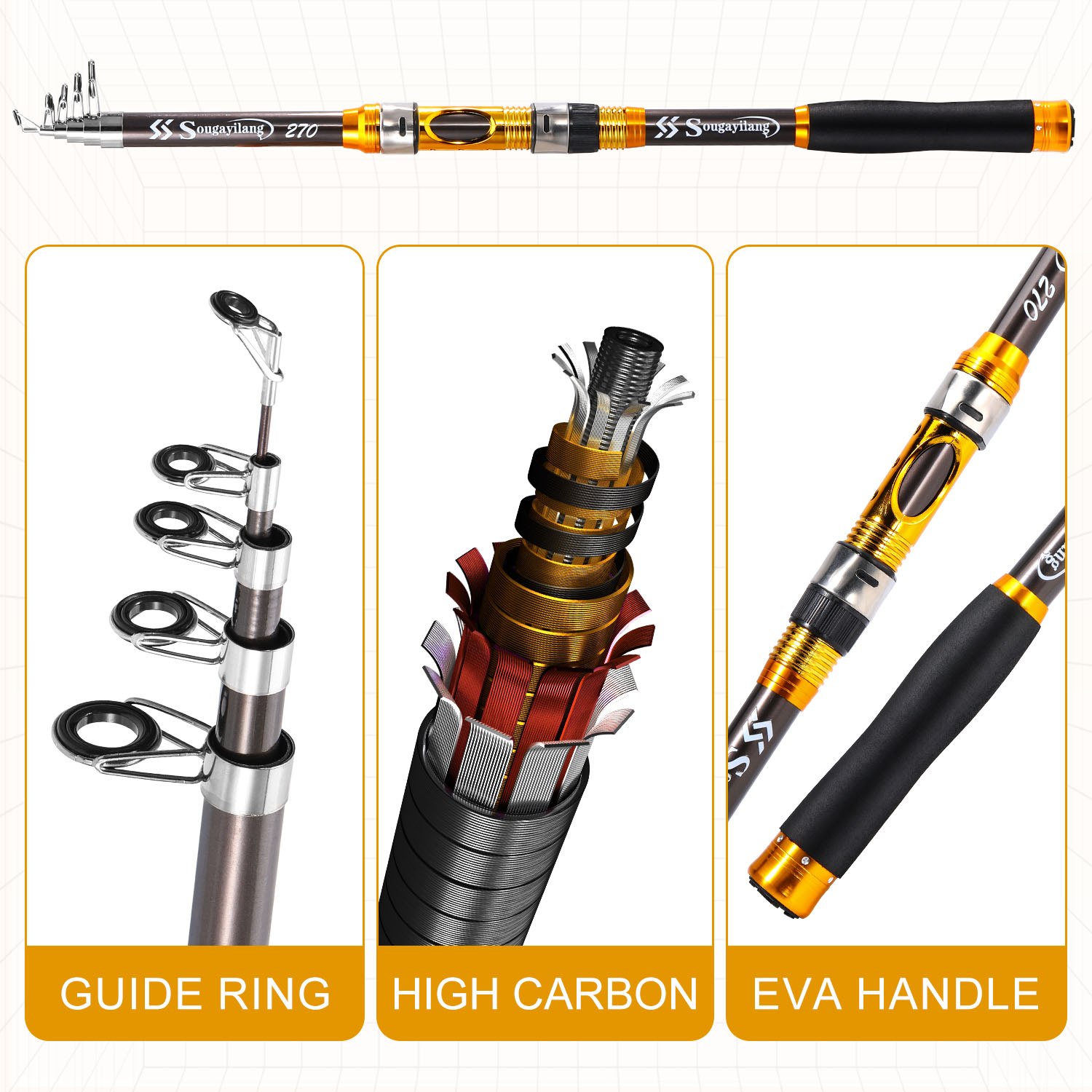 Sougayilang 2.1m-3.0m Spinning - Fishing Rod Carbon Fiber reseña y precio