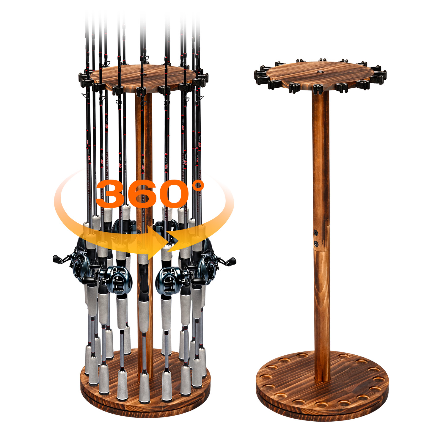 Round Carbonized Wood Fishing  - Fishing Rod Rack reseña y precio