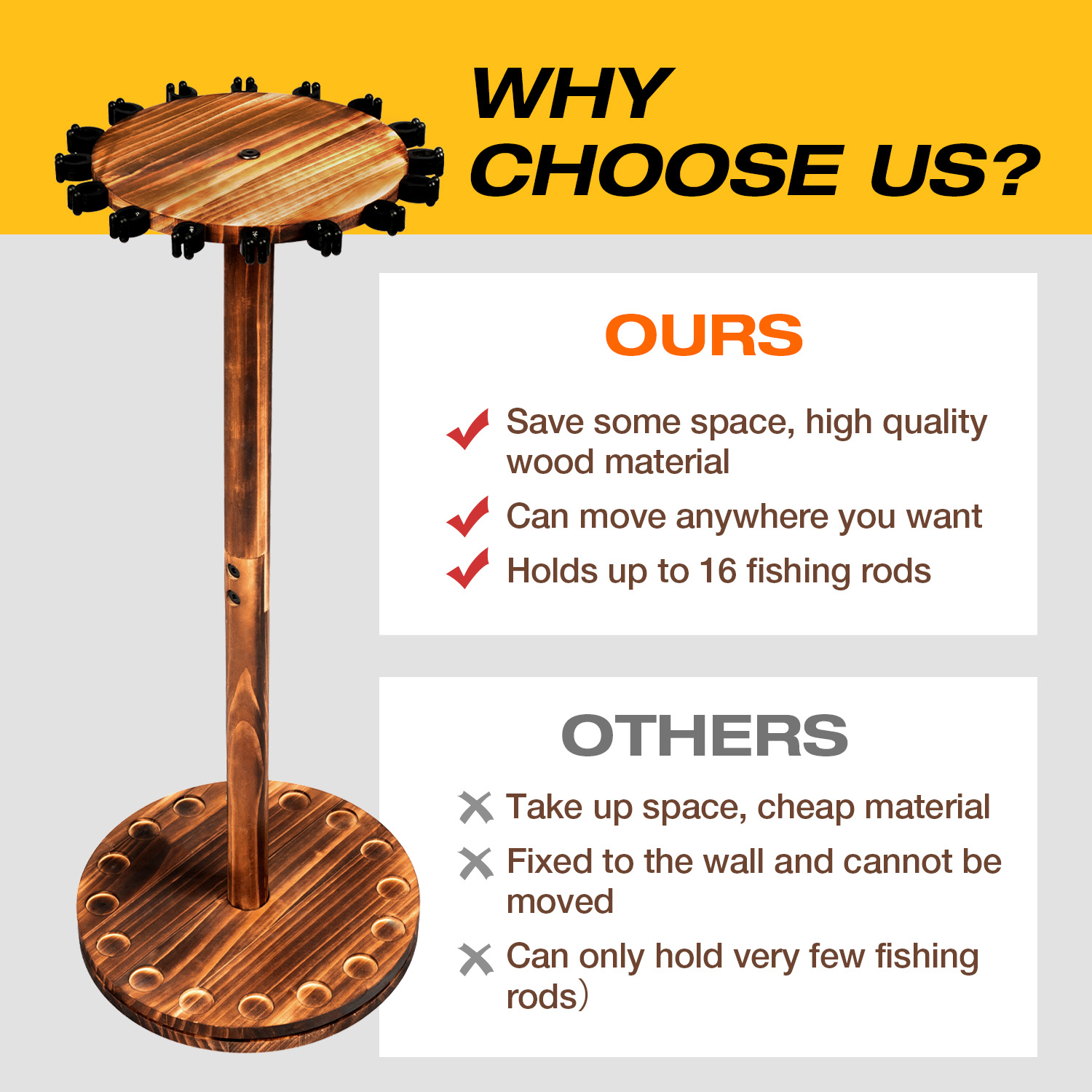 Round Carbonized Wood Fishing  - Fishing Rod Rack reseña y precio