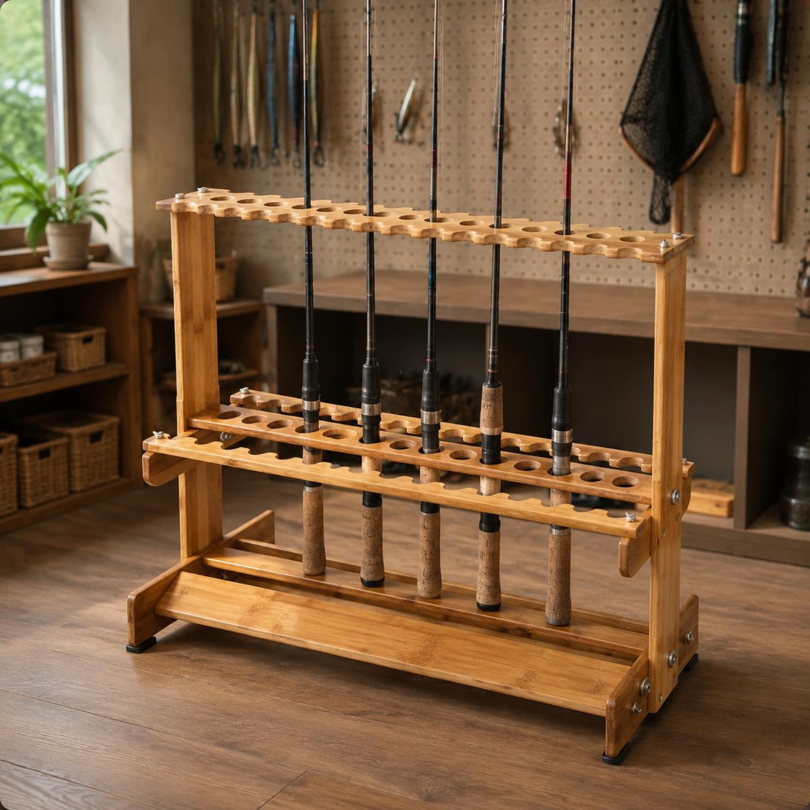 Bamboo Fishing Rod Rack Circul - Fishing Rod Rack reseña y precio