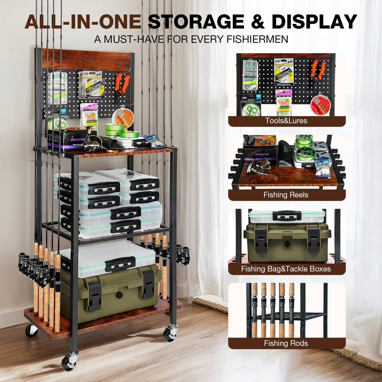 12 Slots Fishing Rod Storage C - Fishing Rod Rack reseña y precio